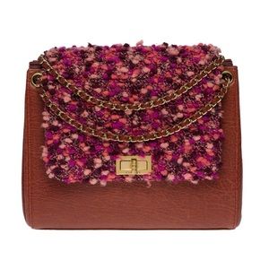 Rare CHANEL Vintage Accordion Camel Calfskin with Tweed Single Flap 2.55